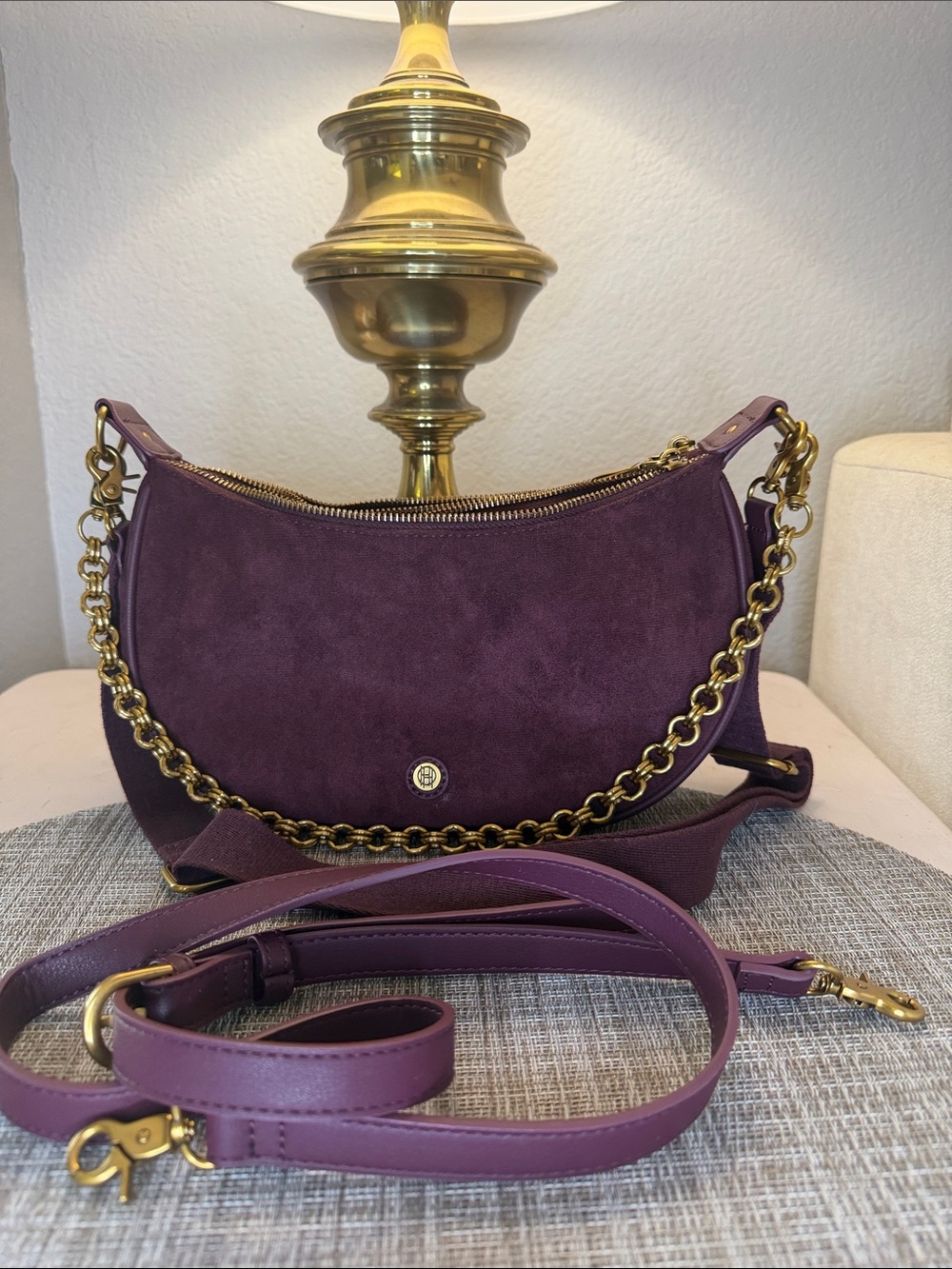 Faux Suede Crescent Shoulder Bag
